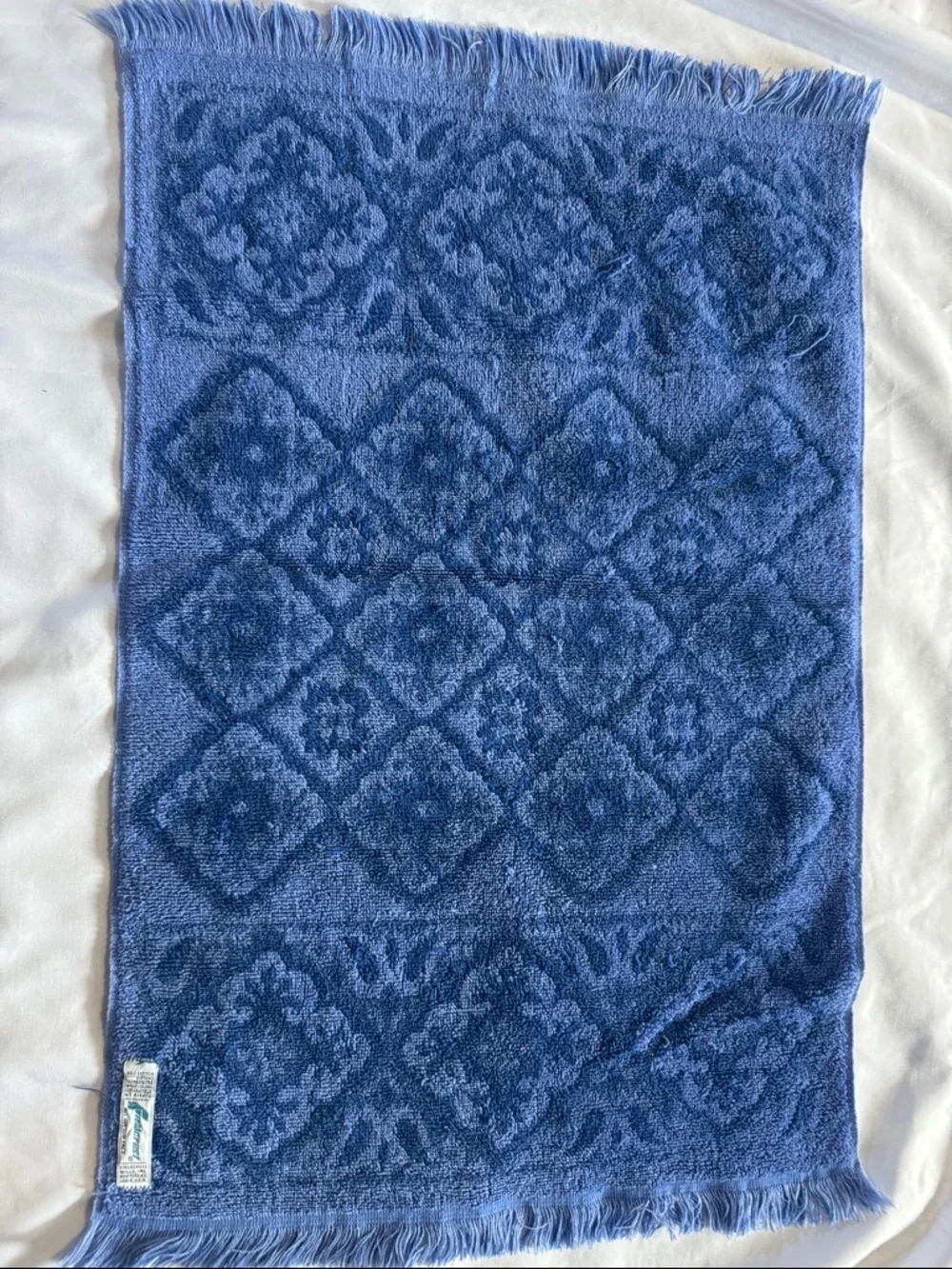 Vintage Fieldcrest Blue Patterned Fringe Hand Towel